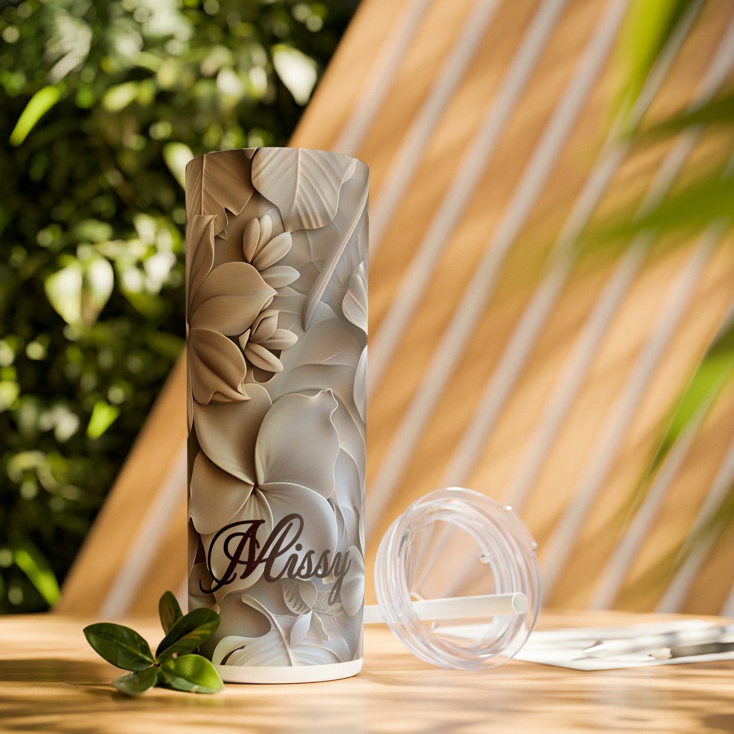 Personalized Neutral Tone 3D Plumeria 20oz Tumbler