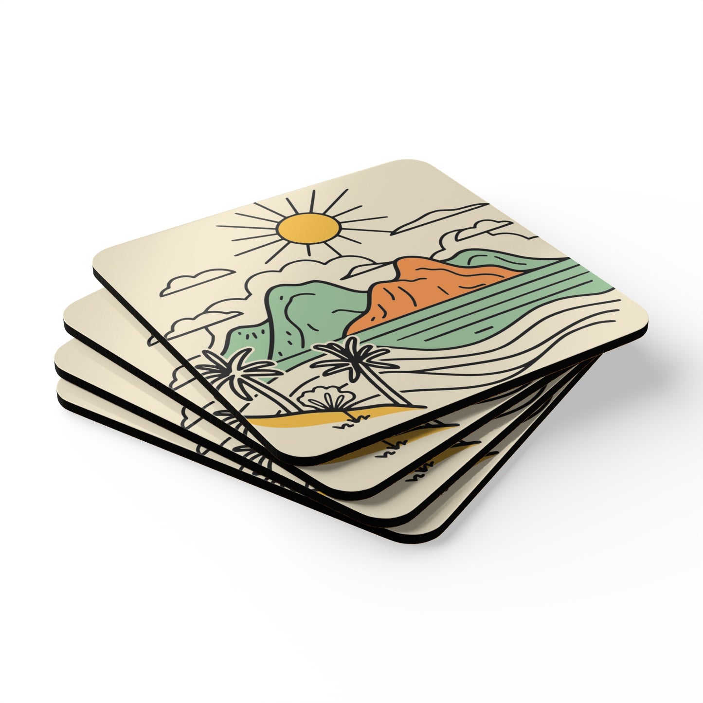 Island Sunshine Line Art Coaster Set